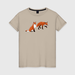 Женская футболка хлопок Акварельные лисы пара