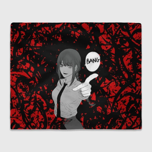 Плед 3D с принтом Человек Бензопила Макима Стреляет Bang, вид спереди #2