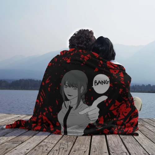 Плед 3D с принтом Человек Бензопила Макима Стреляет Bang, вид сбоку #3