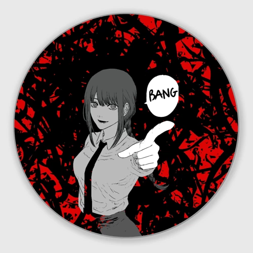 Круглый коврик для мышки Человек Бензопила Макима Стреляет Bang