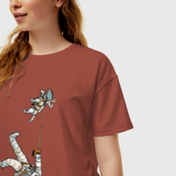 Женская футболка хлопок Oversize Космическое выгуливание пса - фото 2