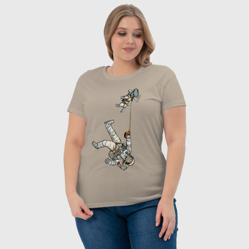 Женская футболка хлопок Космическое выгуливание пса, цвет миндальный - фото 6