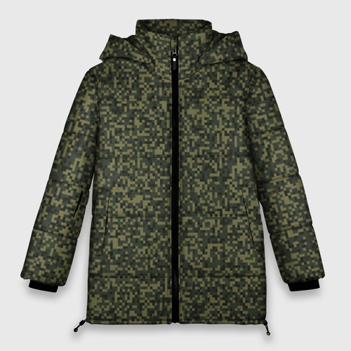 Женская зимняя куртка Oversize Цифра Флора пиксельный камуфляж, цвет черный
