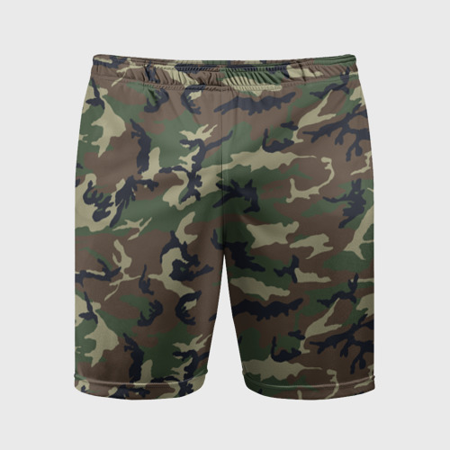 Мужские шорты спортивные с принтом Камуфляж - (Camouflage), вид спереди #2