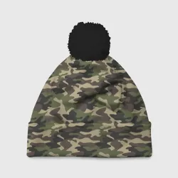 Шапка 3D c помпоном Лесной Камуфляж Camouflage