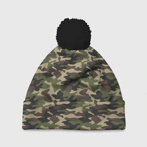 Шапка 3D c помпоном Лесной Камуфляж Camouflage
