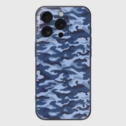 Чехол для iPhone 16 Pro Max силиконовый с защитой камеры Синий Камуфляж Camouflage