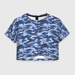 Женская футболка Crop-top 3D Синий Камуфляж Camouflage