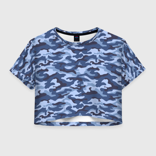 Женская футболка Crop-top 3D Синий Камуфляж Camouflage, цвет 3D печать