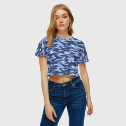 Женская футболка Crop-top 3D Синий Камуфляж Camouflage - фото 2