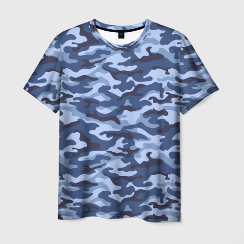 Мужская футболка с принтом Синий Камуфляж Camouflage, вид спереди №1