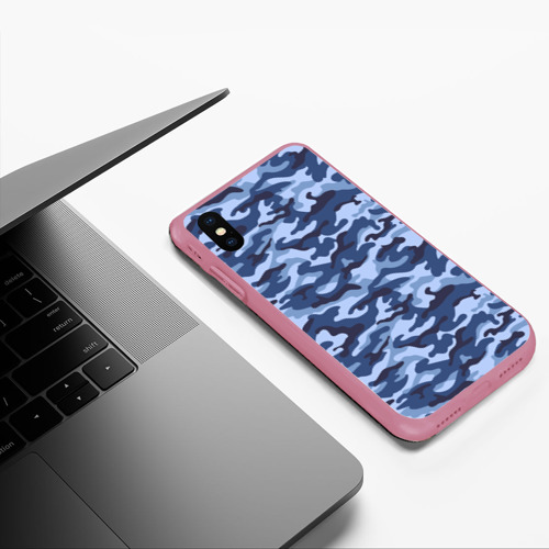 Чехол для iPhone XS Max матовый Синий Камуфляж Camouflage, цвет малиновый - фото 5