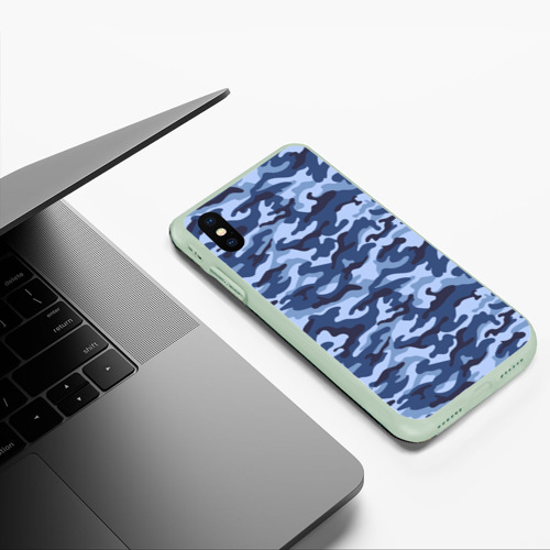 Чехол для iPhone XS Max матовый Синий Камуфляж Camouflage, цвет салатовый - фото 5