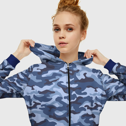 Женская толстовка 3D на молнии Синий Камуфляж Camouflage, цвет синий - фото 5