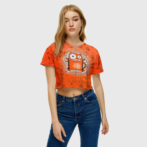 Женская футболка Crop-top 3D Kot da Vinci, цвет 3D печать - фото 4