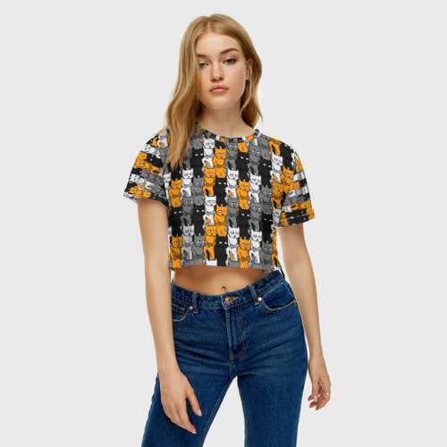 Женская футболка Crop-top 3D Злой Кот мем, цвет 3D печать - фото 3