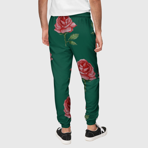 Мужские брюки 3D Ярко красные розы на темно-зеленом фоне - фото 5