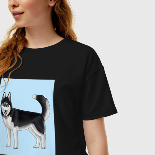 Женская футболка хлопок Oversize с принтом Сибирский хаски собака, фото на моделе #1