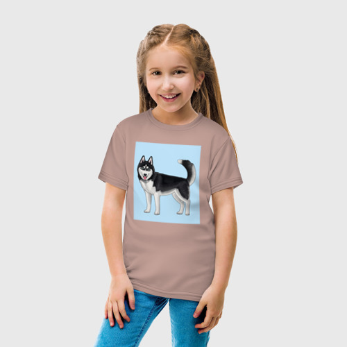 Детская футболка хлопок с принтом Сибирский хаски собака, вид сбоку #3