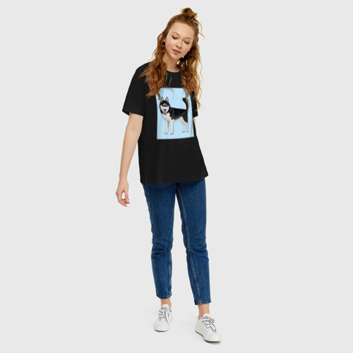 Женская футболка хлопок Oversize с принтом Сибирский хаски собака, вид сбоку #3