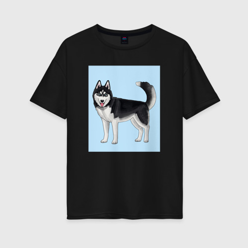 Женская футболка хлопок Oversize с принтом Сибирский хаски собака, вид спереди #2