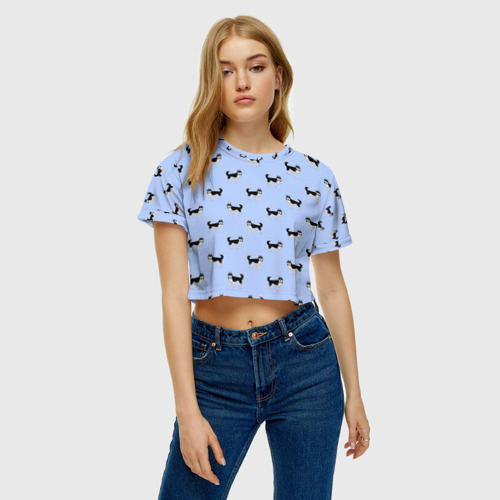 Женская футболка Crop-top 3D Хаски паттерн, цвет 3D печать - фото 3