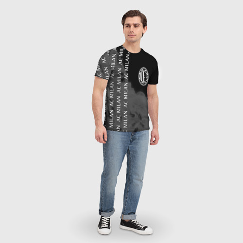 Мужская футболка 3D с принтом МИЛАН - Пламя, вид сбоку #3