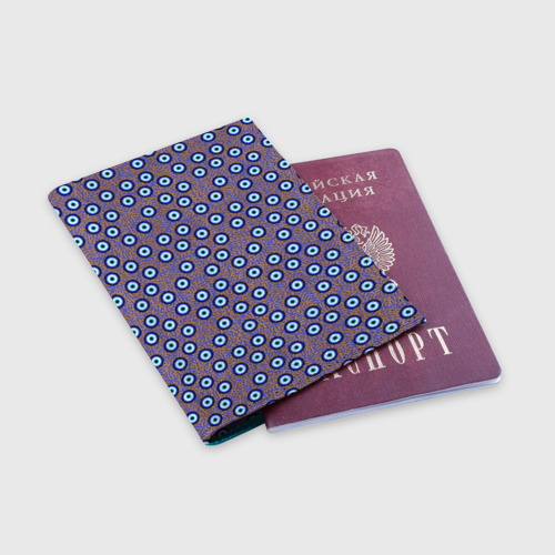 Обложка для паспорта матовая кожа Глаза от сглаза паттерн крупно, цвет голубой - фото 3