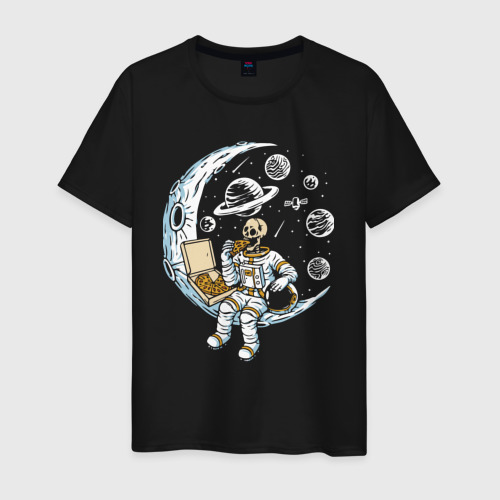 Мужская футболка из хлопка с принтом Space pizza!, вид спереди №1
