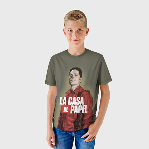 Детская футболка 3D с принтом БУМАЖНЫЙ ДОМ БЕРЛИН - LA CASA DE PAPEL, фото на моделе #1