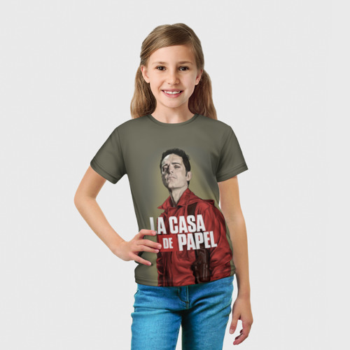Детская футболка 3D с принтом БУМАЖНЫЙ ДОМ БЕРЛИН - LA CASA DE PAPEL, вид сбоку #3