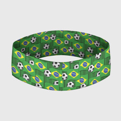 Повязка с принтом Бразилия футбол для любого человека, вид сзади №1. Цвет основы: белый