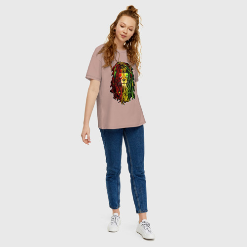 Женская футболка хлопок Oversize Jam lioN, цвет пыльно-розовый - фото 5