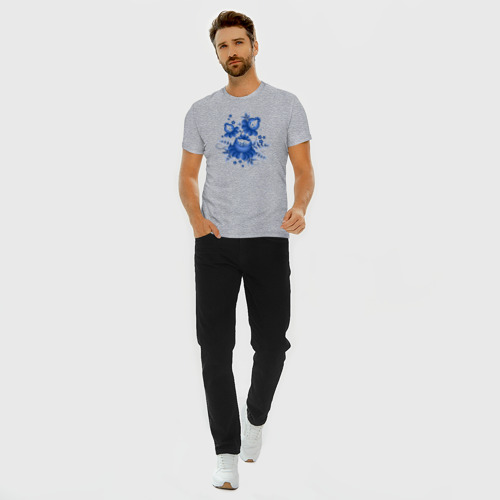 Мужская футболка хлопок Slim Голубой орнамент Гжель, цвет меланж - фото 5