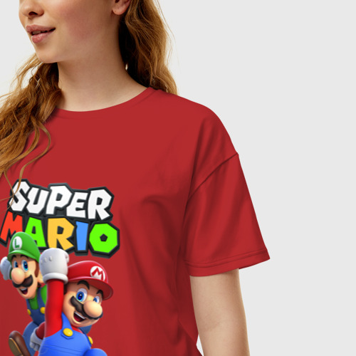 Женская футболка хлопок Oversize Луиджи и Марио, цвет красный - фото 3