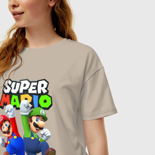 Женская футболка хлопок Oversize Мариo и Луиджи, цвет миндальный - фото 3