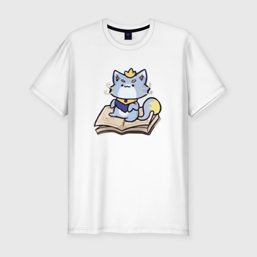 Мужская приталенная футболка из хлопка с принтом The Magical Cat Yuumi, вид спереди №1