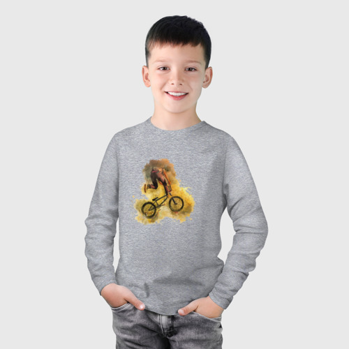 Детский лонгслив хлопок с принтом BMX Акварель, фото на моделе #1