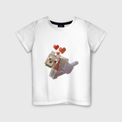 Детская футболка из хлопка с принтом Майнкрафт - милая собачка, вид спереди №1