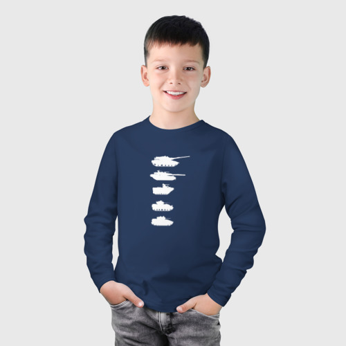 Детский лонгслив хлопок с принтом ВИДЫ ТАНКОВ, фото на моделе #1