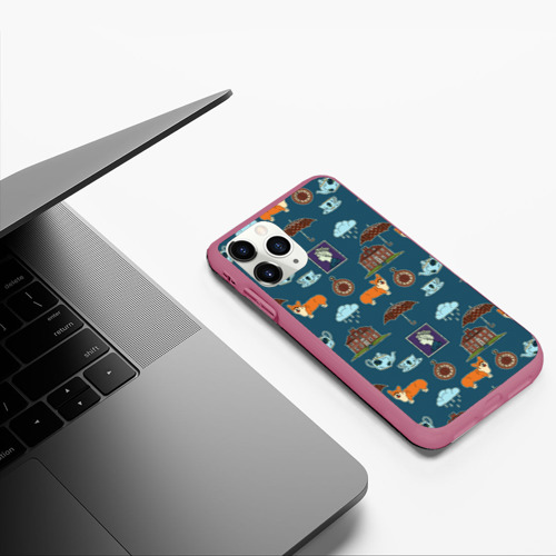 Чехол для iPhone 11 Pro матовый Англия паттерн, цвет малиновый - фото 5