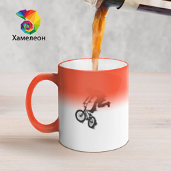 Кружка с принтом Велоспорт BMX Racing. велосипедист для любого человека, вид спереди №3. Цвет основы: белый + красный