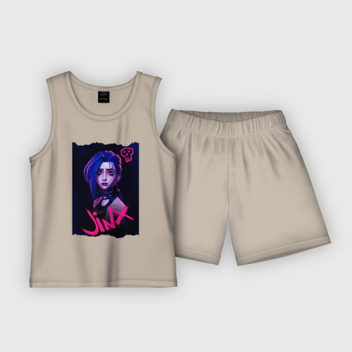 Детская пижама с шортами хлопок Arcane League Of Legends Jinx, цвет миндальный