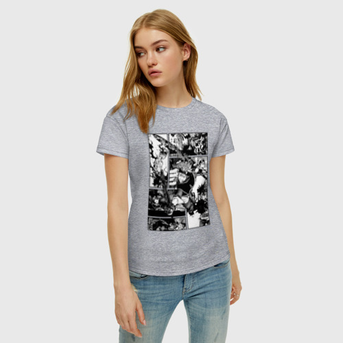 Женская футболка хлопок Аста Черный Клевер Панели Манги, цвет меланж - фото 3