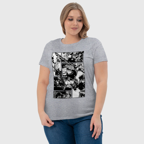 Женская футболка хлопок Аста Черный Клевер Панели Манги, цвет меланж - фото 6