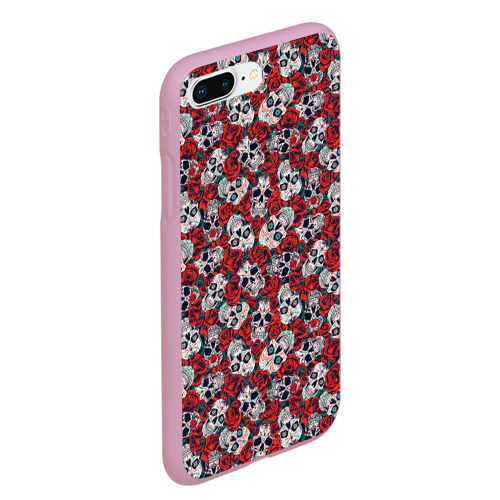 Чехол для iPhone 7Plus/8 Plus матовый Skulls & roses, цвет розовый - фото 3