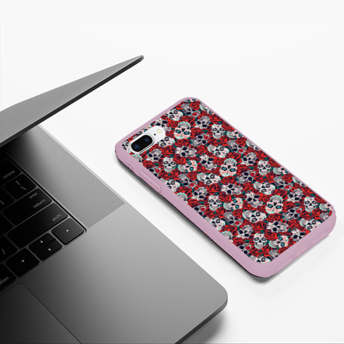 Чехол для iPhone 7Plus/8 Plus матовый Skulls & roses, цвет розовый - фото 5