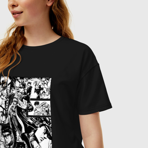 Женская футболка хлопок Oversize Джотаро Куджо на панели манги, цвет черный - фото 3
