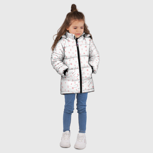 Зимняя куртка для девочек 3D с принтом Зимний спортивный принт, вид сбоку #3