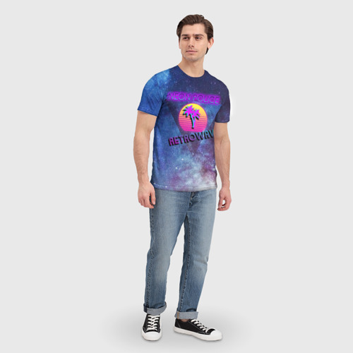 Мужская футболка 3D с принтом Neon Police Retrowave, вид сбоку #3